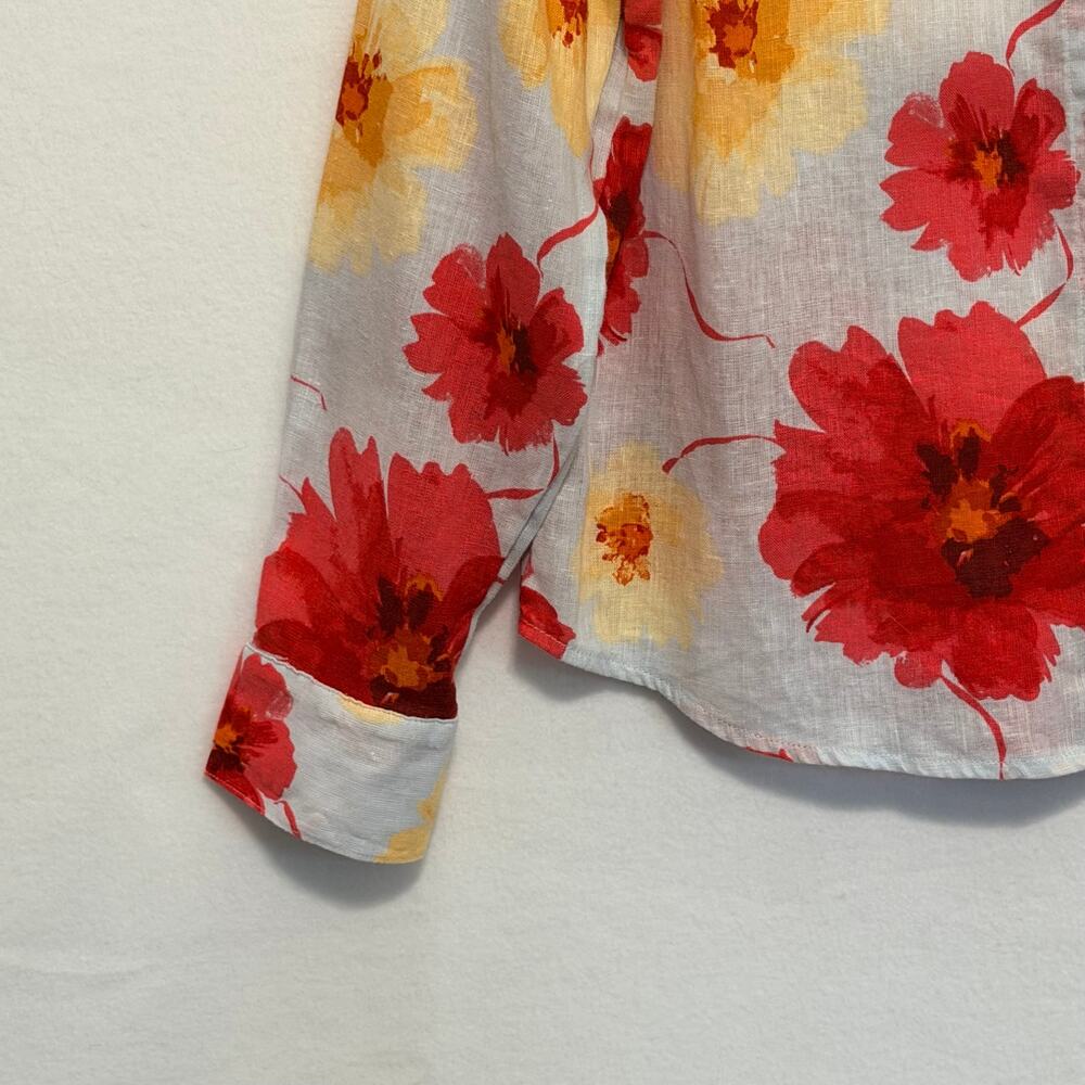 Joie Long Sleeve 100% Linen Poppy Blossom Button Up Shirt Womens Large Coastal - Picture 4 of 10